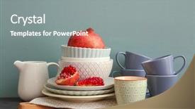  Presentation with cooking utensils - Cool new theme with cooking utensils - set of dishware with fruit backdrop and a gray colored foreground