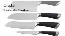  Presentation with knives - Presentation theme featuring cooking utensils - set of kitchen stainless steel background and a white colored foreground