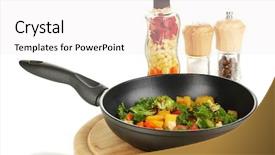  Presentation with spices - PPT layouts with cooking utensils - sliced fresh vegetables in pan background and a white colored foreground
