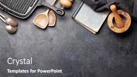  Presentation with cooking utensils - Slide set consisting of cooking-utensils-and-ingredients background and a gray colored foreground