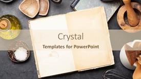  Presentation with cookbook - Beautiful slide deck featuring cooking-utensils-and-ingredients backdrop and a lemonade colored foreground