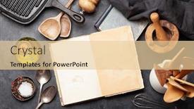  Presentation with flat - PPT theme enhanced with cooking-utensils-and-ingredients background and a lemonade colored foreground