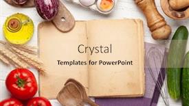  Presentation with cooking utensils - Beautiful PPT theme featuring cooking-utensils-and-ingredients backdrop and a lemonade colored foreground