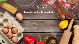  Presentation with cooking utensils - Colorful presentation theme enhanced with cooking utensils and ingredients backdrop and a tawny brown colored foreground