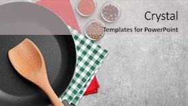 Presentation with cooking utensils - Colorful PPT layouts enhanced with kitchen implements - cooking utensils and spices backdrop and a light gray colored foreground