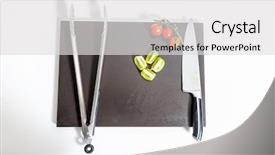  Presentation with cooking utensils - Presentation design with cooking utensils and vegetables background and a light gray colored foreground