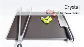  Presentation with cooking utensils - Colorful presentation design enhanced with cooking utensils and vegetables backdrop and a sky blue colored foreground