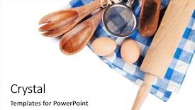  Presentation with cooking utensils - Beautiful PPT theme featuring cooking utensils isolated on white background backdrop and a white colored foreground