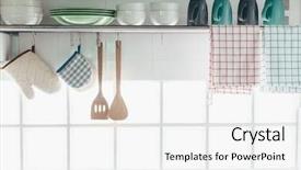  Presentation with cooking utensils - PPT theme with cooking utensils on a railing background and a white colored foreground