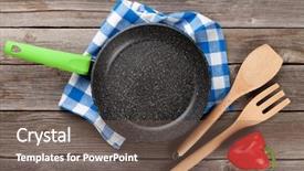  Presentation with cooking utensils - Audience pleasing presentation design consisting of cooking utensils on wooden table backdrop and a violet colored foreground