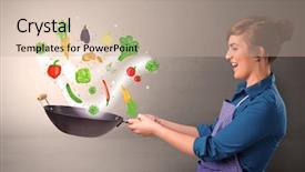  Presentation with cooking - Amazing slide set having cooking with colourful drawn vegetables backdrop and a mint green colored foreground