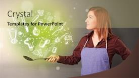  Presentation with doodle - Presentation consisting of cooking with green doodle vegetables and kitchen staff background and a soft green colored foreground