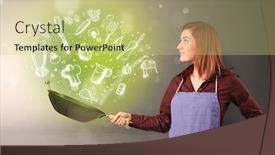  Presentation with doodle - Cool new slides with cooking with green doodle vegetables and kitchen staff backdrop and a soft green colored foreground