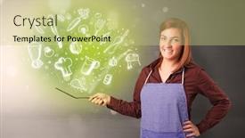  Presentation with doodle - Presentation theme with cooking with green doodle vegetables and kitchen staff background and a mint green colored foreground