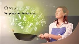  Presentation with doodle - Cool new slide set with cooking with green doodle vegetables and kitchen staff backdrop and a soft green colored foreground