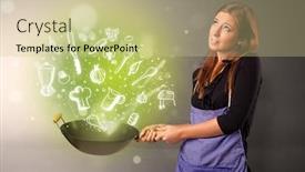  Presentation with doodle - Audience pleasing slide set consisting of cooking with green doodle vegetables and kitchen staff backdrop and a mint green colored foreground