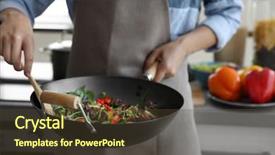  Presentation with hydroponics vegetables hydroponic vegetable - Slide deck consisting of cooking wok - female hand mixing vegetables background and a tawny brown colored foreground