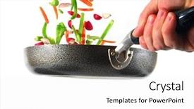  Presentation with studio - Amazing slide deck having cooking wok - flipping veggies with pan studio backdrop and a white colored foreground