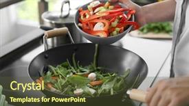  Presentation with vegetables - Amazing theme having cooking wok - male hands putting vegetables backdrop and a tawny brown colored foreground