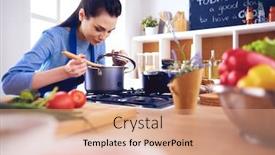  Presentation with spoon - Presentation consisting of cooking-woman-in-kitchen background and a coral colored foreground