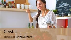  Presentation with spoon - Audience pleasing slide deck consisting of cooking woman in kitchen backdrop and a coral colored foreground