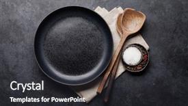  Presentation with cooking utensils - Amazing slide set having cooking wooden utensils empty plate backdrop and a dark gray colored foreground