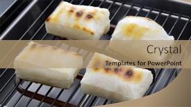  Presentation with rice cake - Presentation with cooking-yaki-mochi-grilled-japanese background and a coral colored foreground