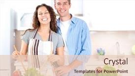  Presentation with healthy food - Theme having cooking happy couple cooking together background and a lemonade colored foreground