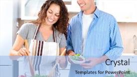  Presentation with healthy food - Amazing slides having cooking happy couple cooking together backdrop and a light blue colored foreground