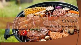  Presentation with grilled - Beautiful presentation design featuring cookout - assorted delicious grilled meat backdrop and a red colored foreground