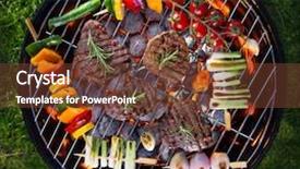  Presentation with grill - PPT theme enhanced with cookout - barbecue grill with various kinds background and a tawny brown colored foreground