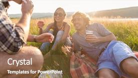  Presentation with bbq park - Colorful slide deck enhanced with cookout - friends sitting in grass backdrop and a tawny brown colored foreground