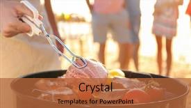  Presentation with steaks - Slide deck featuring cookout - man cooking steaks and vegetables background and a red colored foreground