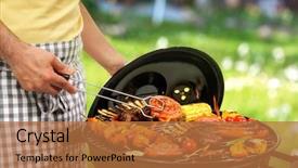  Presentation with grilling - Amazing presentation theme having cookout - man is grilling meat backdrop and a coral colored foreground