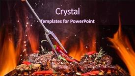  Presentation with grill - Slides having cookout - tasty beef steaks background and a wine colored foreground