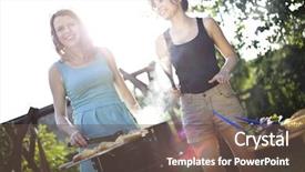  Presentation with grill out - Slides enhanced with cookout - two girls on grill background and a tawny brown colored foreground