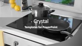  Presentation with cooking utensils - Cool new PPT theme with cookware - electric stove with cooking utensils backdrop and a dark gray colored foreground