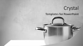  Presentation with dark blue fabric texture dark - Beautiful PPT theme featuring cookware - kitchenware concept stainless saucepan backdrop and a light gray colored foreground
