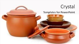  Presentation with utensils - Presentation design with cookware - set clay utensils isolated background and a sky blue colored foreground