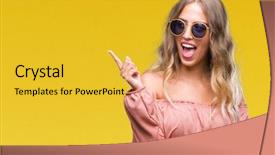  Presentation with young woman wearing boxer gloves - Amazing PPT theme having cool - beautiful young blonde woman wearing backdrop and a yellow colored foreground