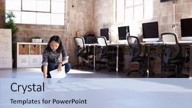  Presentation with planning - Theme enhanced with cool - female designer planning layout background and a light blue colored foreground