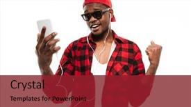  Presentation with african music - Presentation theme featuring cool - happy african young man standing background and a crimson colored foreground