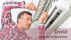  Presentation with air conditioning - PPT theme consisting of cool - man working on air conditioning background and a coral colored foreground