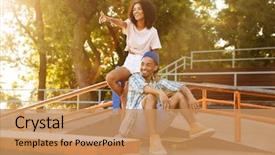  Presentation with african american black couple - Slide set enhanced with cool - portrait of a cheerful young background and a coral colored foreground