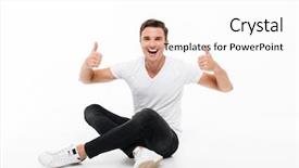  Presentation with joyful - Theme consisting of cool - portrait of a joyful smiling background and a white colored foreground