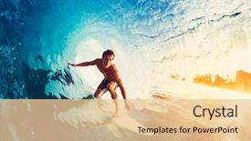  Presentation with ocean wave - Slides enhanced with cool - surfer on blue ocean wave background and a lemonade colored foreground