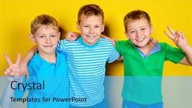  Presentation with bright yellow - Amazing slides having cool backgrounds - three boys best friends standing backdrop and a cyan colored foreground