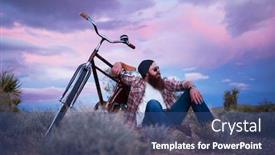  Presentation with cool - Theme with cool-bearded-guy-with-bike background and a ocean colored foreground
