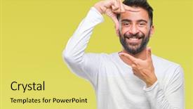  Presentation with creativity - Presentation theme with cool borders - adult hispanic man over isolated background and a yellow colored foreground