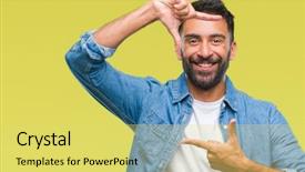  Presentation with creativity - Beautiful presentation design featuring cool borders - adult hispanic man over isolated backdrop and a yellow colored foreground